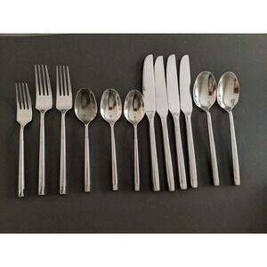 Hampton Ritz Frosted Satin Stainless Flatware Knives Forks Spoons Lot Of 12